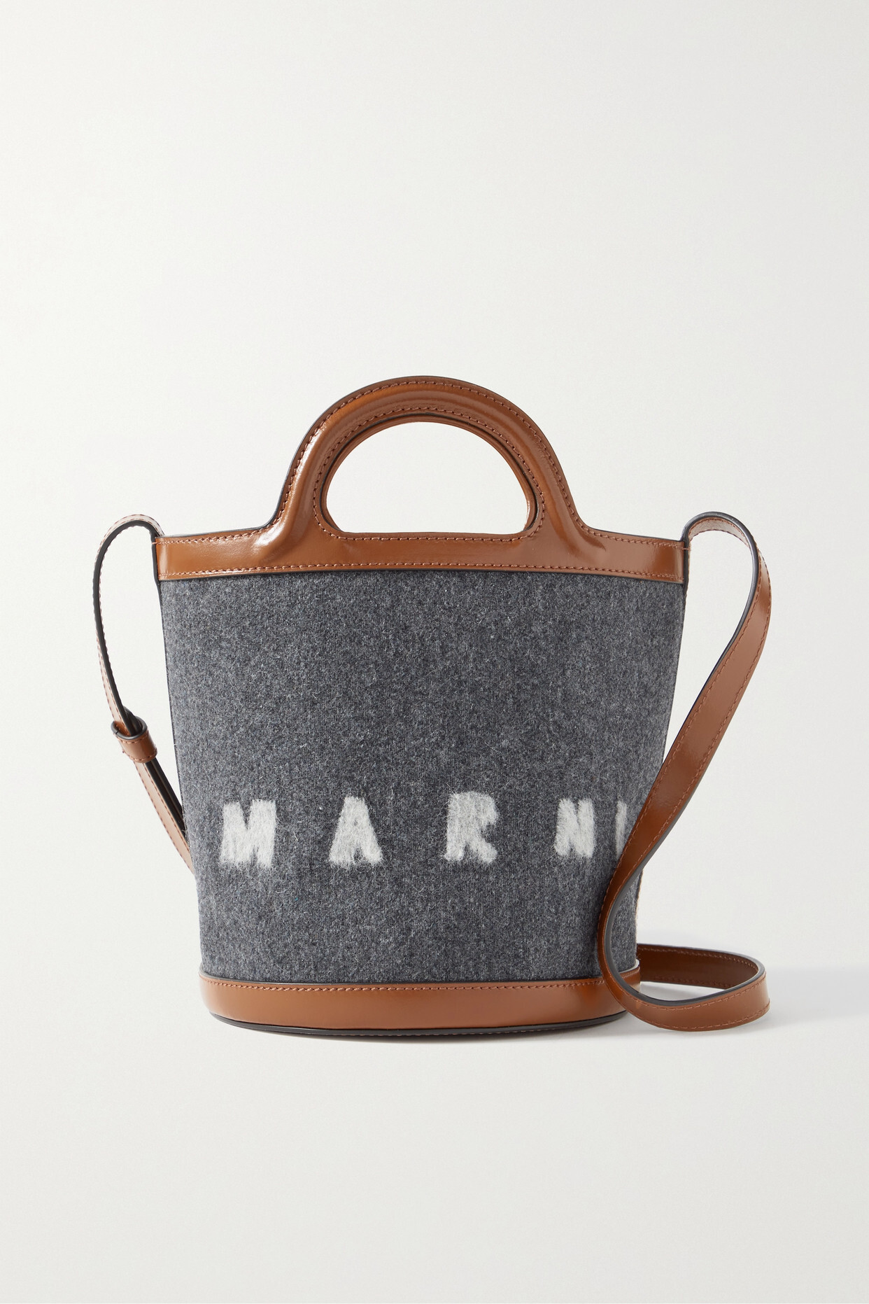 Marni - Tropicalia Leather-trimmed Felt Bucket Bag - Gray