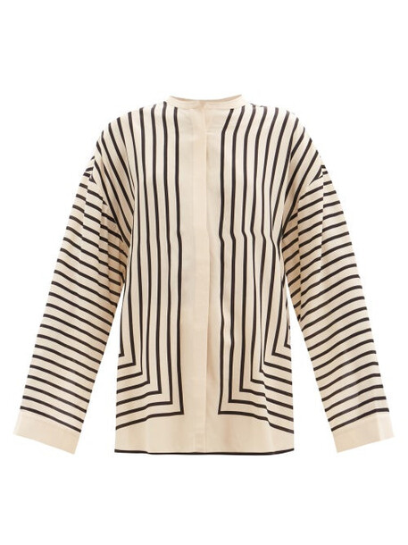Totême - Stripe-print Silk-crepe Blouse - Womens - Beige Multi