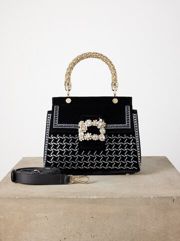 roger vivier - viv crystal-embellished velvet handbag - womens - black silver