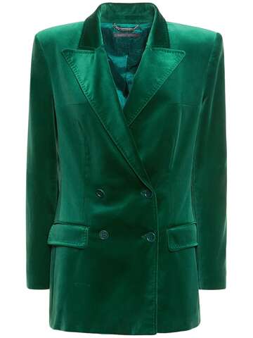 alberta ferretti cotton velvet double breasted blazer in green