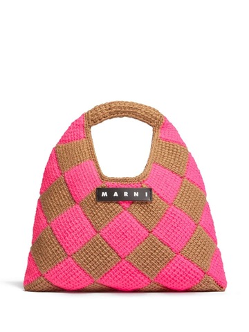 marni market geometric-pattern open-top tote bag - brown