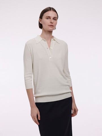 CO 3/4 Sleeve Silk Knit Polo Sweater in ivory