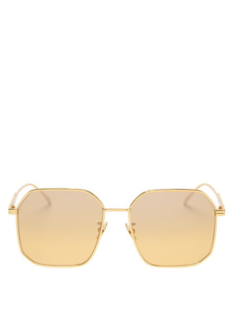 Bottega Veneta - Square Metal Sunglasses - Womens - Gold