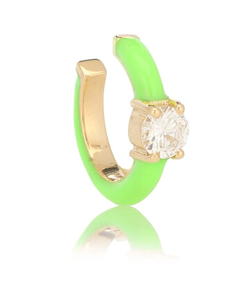 Melissa Kaye Aria U 18kt yellow gold and diamond ear cuff in green
