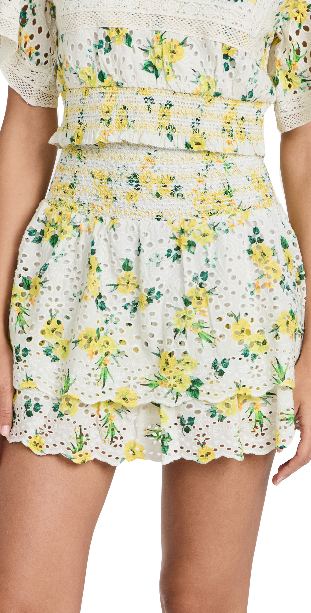 alice + olivia alice + olivia Bethie Smocked Tiered Ruffle Mini Skirt