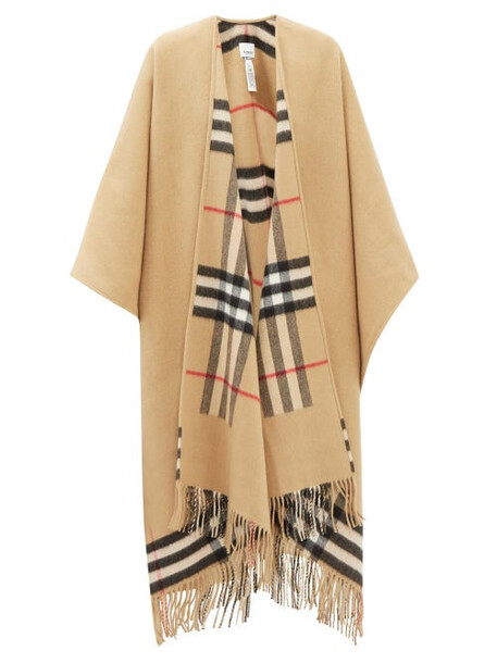 Burberry - Giant-check Cashmere And Wool-blend Cape - Womens - Beige Multi