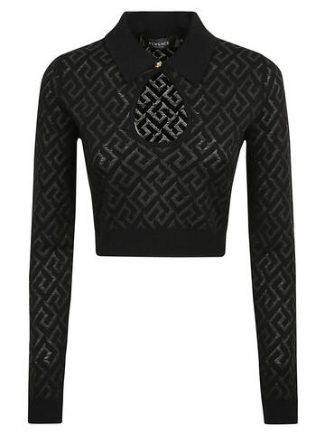 Versace All-over Logo Cut-out Detail Cropped Sweater in black