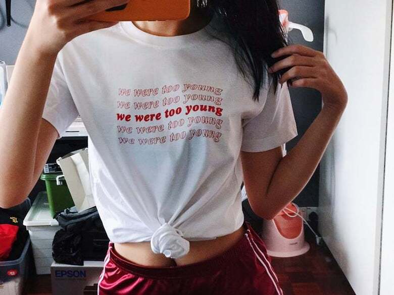 top we were to young t-shirt quote on it love quotes mean girls quote