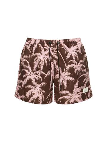 pt torino printed swim shorts in brown / pink