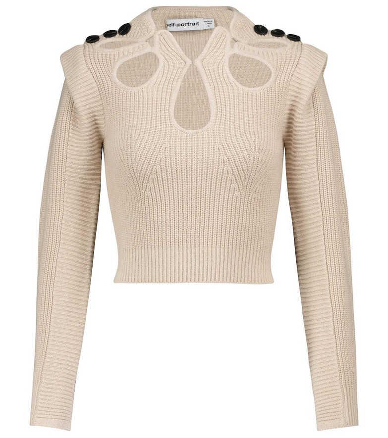 Self-Portrait Cutout cotton and wool sweater in beige