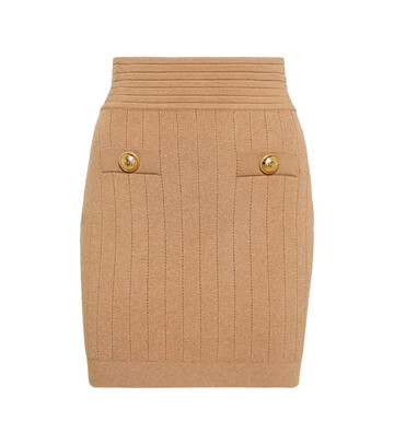 Balmain High-rise ribbed-knit miniskirt in beige
