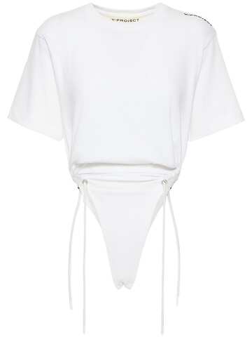 Y PROJECT Ruched Cotton Jersey Bodysuit in white