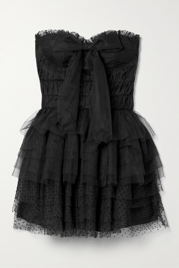 loveshackfancy - faron bow-detailed tiered flocked tulle mini dress - black