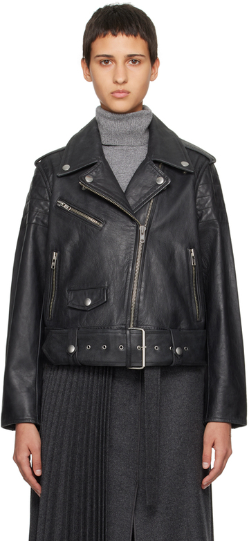 stand studio black icon mc biker leather jacket