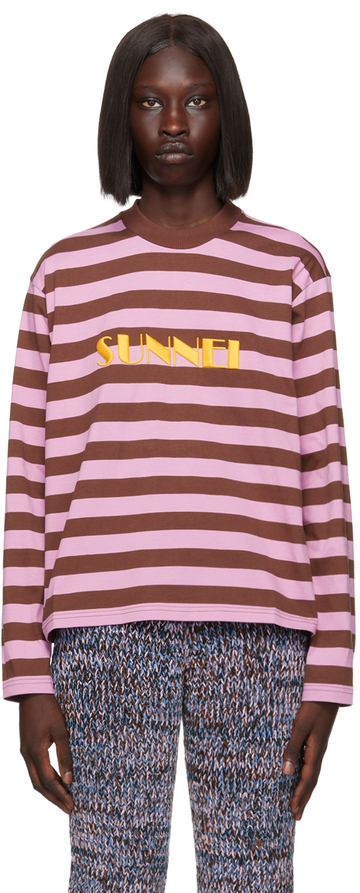 Sunnei Brown & Purple Striped T-Shirt in lilac / burgundy