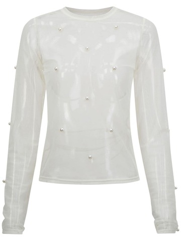 SID NEIGUM Stretch Mesh Embellished Top in white