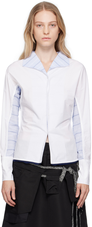 paula canovas del vas white & blue paneled shirt