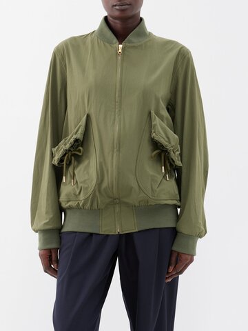 ashlyn - pouch-pockets nylon-blend bomber jacket - womens - khaki green