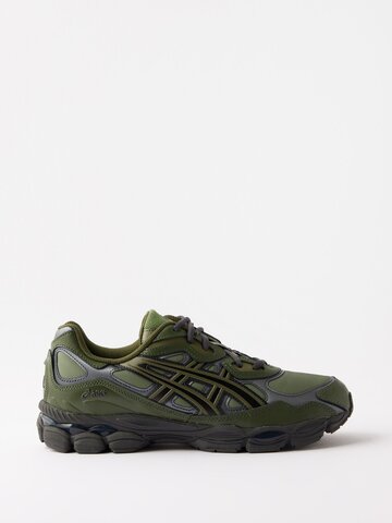 asics - gel-nyc leather and mesh trainers - mens - dark green