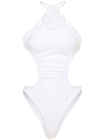 philosophy di lorenzo serafini one piece swimsuit w/ rose appliqué in white