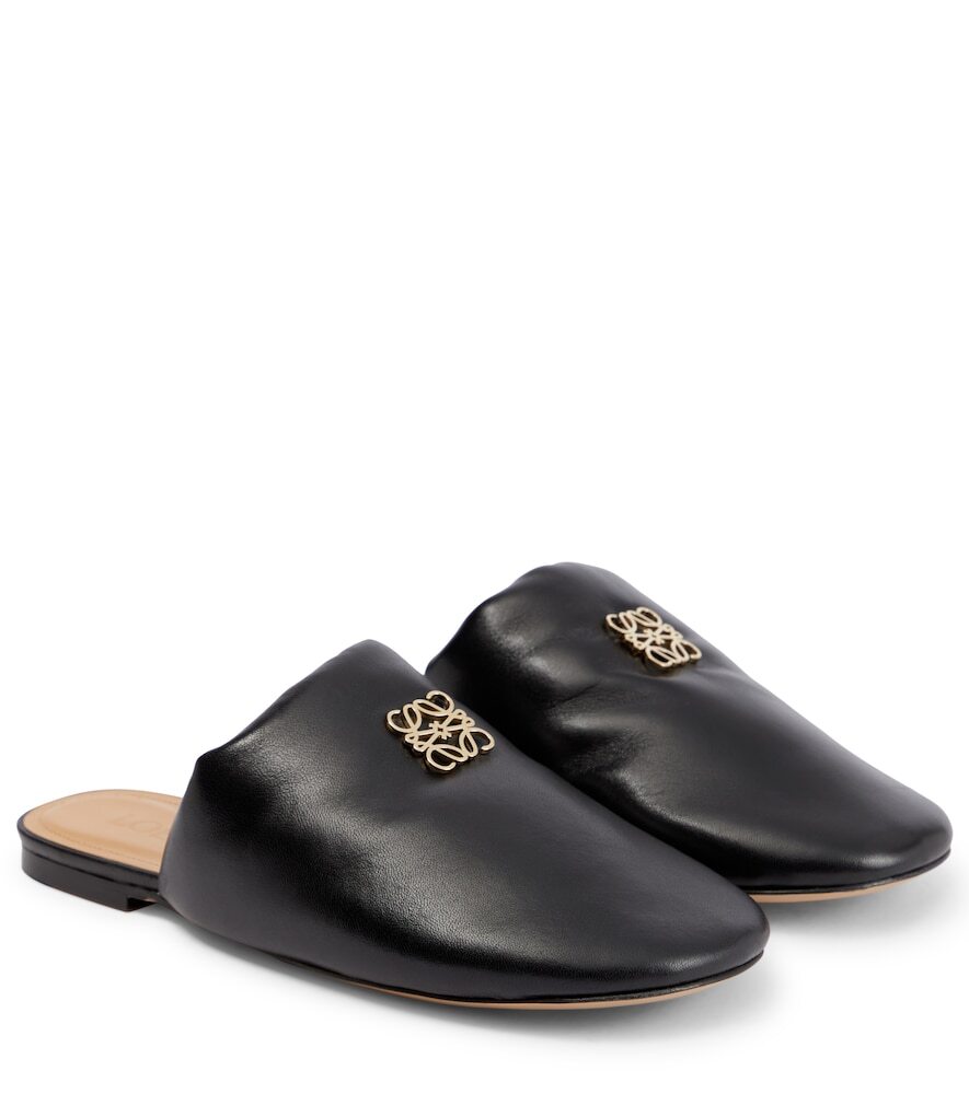 Loewe Anagram leather slippers in black