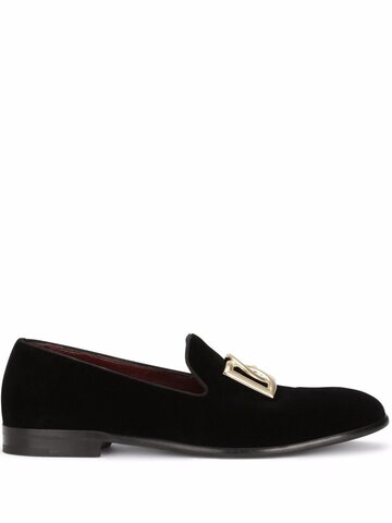 dolce & gabbana dg-plaque velvet slippers - black