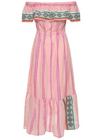 lemlem rosa stretch cotton midi dress in pink / multi