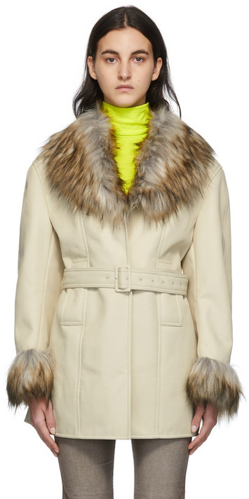 TheOpen Product Off-White Faux-Fur Trimming Coat in ivory