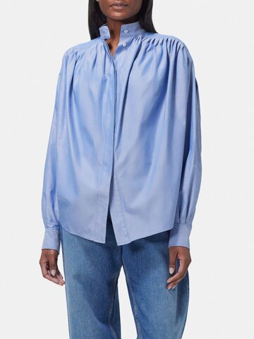 etro - stand-collar cotton shirt - womens - blue