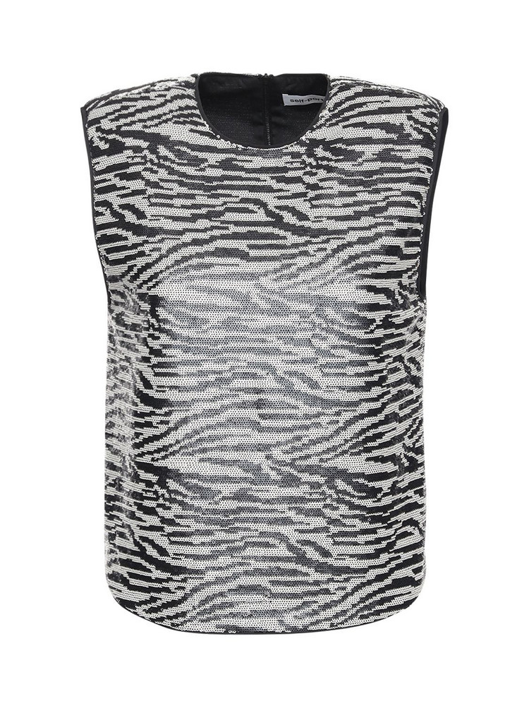SELF-PORTRAIT Sleeveless Zebra Sequin Top in black