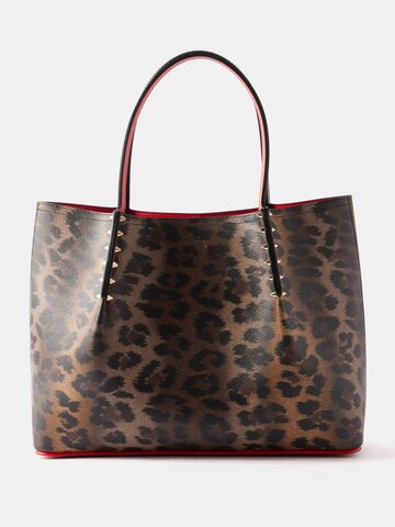 christian louboutin - cabarock leopard-print textured-leather tote bag - womens - brown multi
