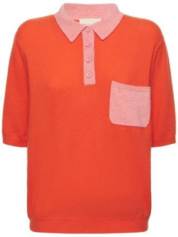 MARIA DE LA ORDEN Paula Cashmere Knit Polo Top in orange / pink