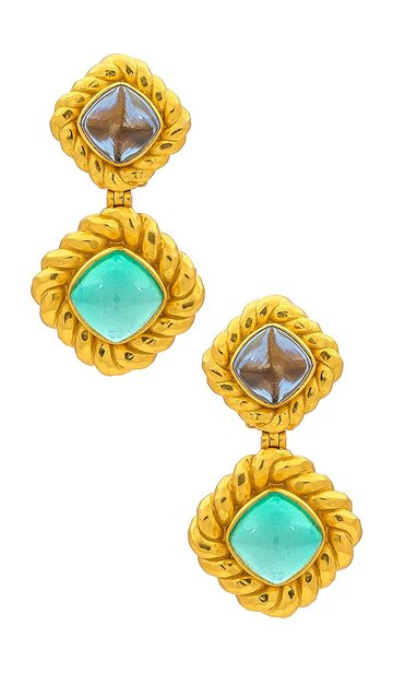 VALERE Carlotta Earrings in Metallic Gold in blue / green