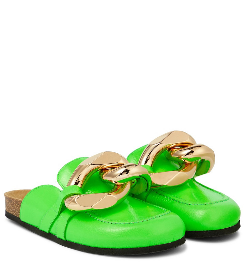Jw Anderson Embellished leather slippers in green