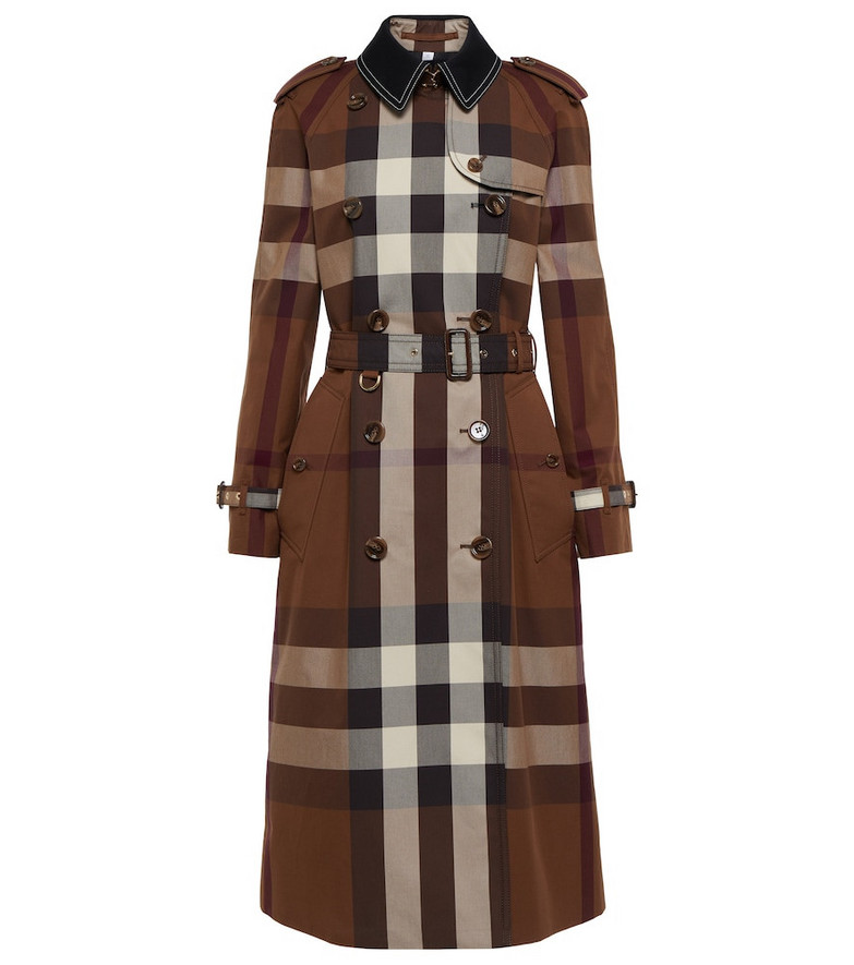 Burberry Checked gabardine trench coat in brown
