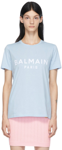 Balmain Blue Flocked Logo T-Shirt