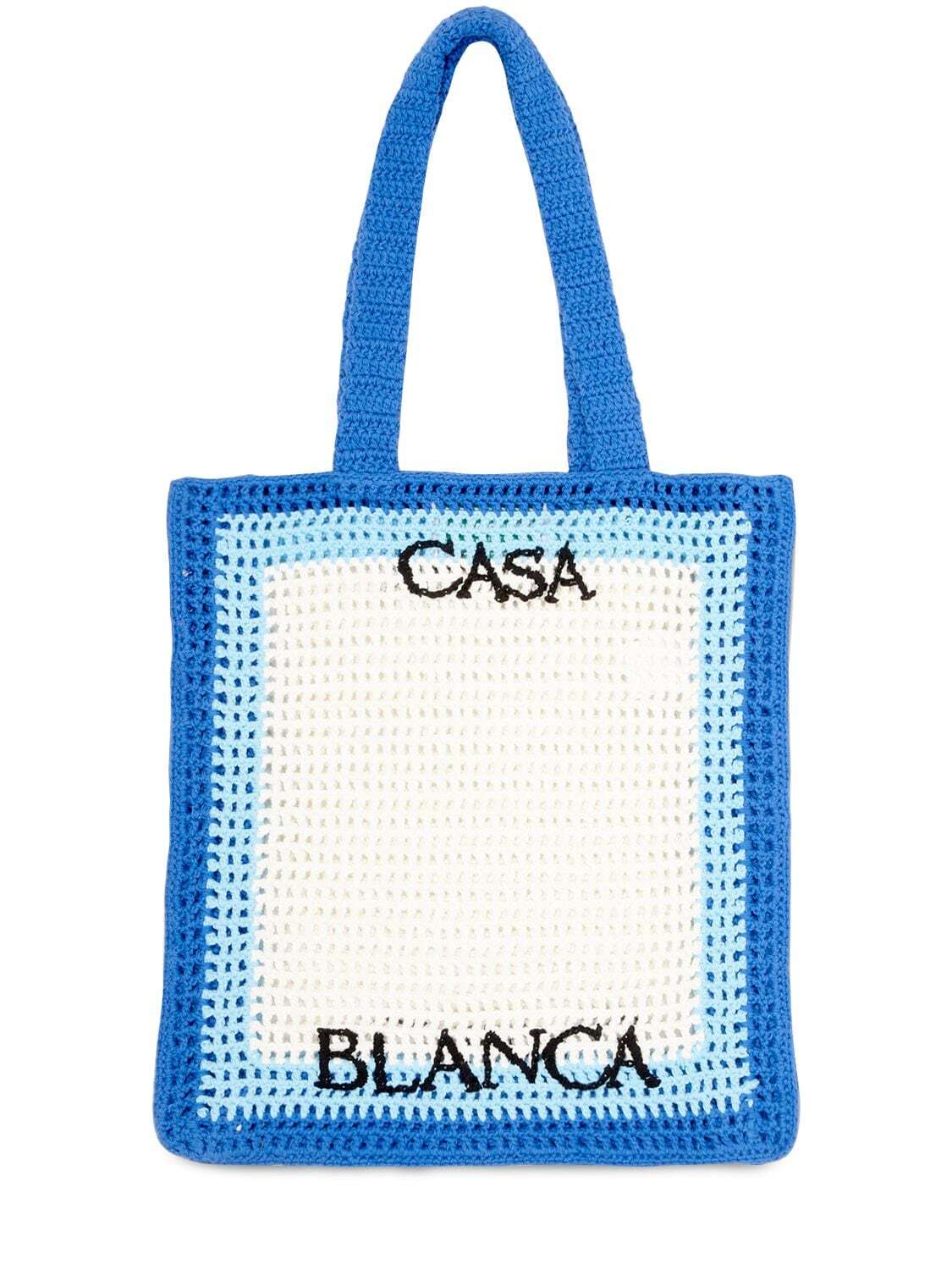 CASABLANCA Crochet Atlantis Tote Bag in blue / white