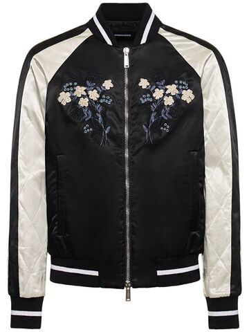 dsquared2 embroidered cotton blend zip jacket in black