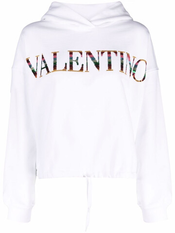 valentino sequin-logo drawstring hoodie - white