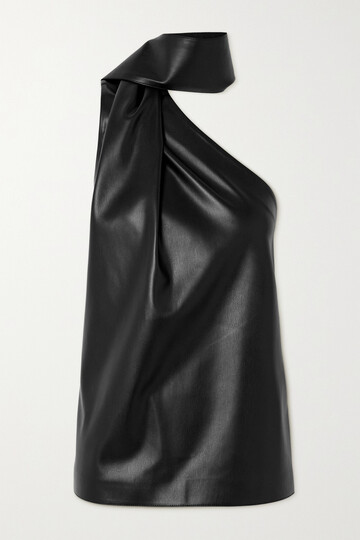stella mccartney - one-shoulder draped vegetarian leather halterneck top - black