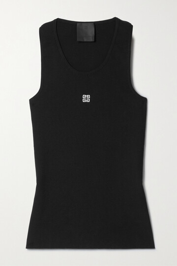 givenchy - embroidered ribbed cotton-blend jersey tank - black