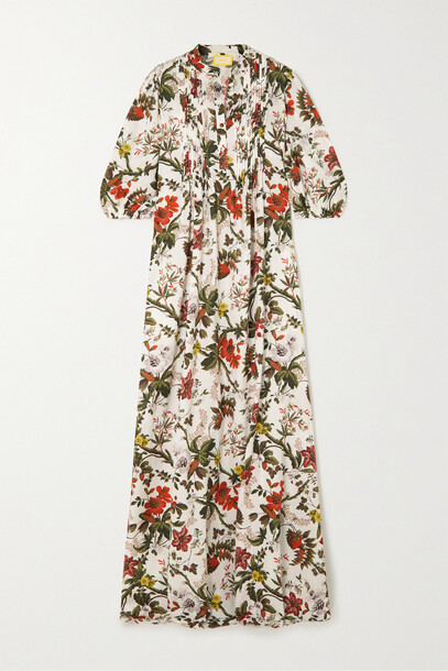 Erdem - Mustique Pintucked Floral-print Cotton-poplin Maxi Shirt Dress - White