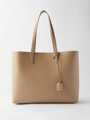saint laurent - shopping leather tote bag - womens - beige