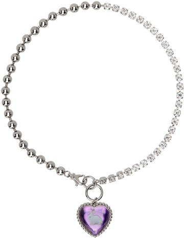 safsafu ssense exclusive silver & purple bunny bff necklace