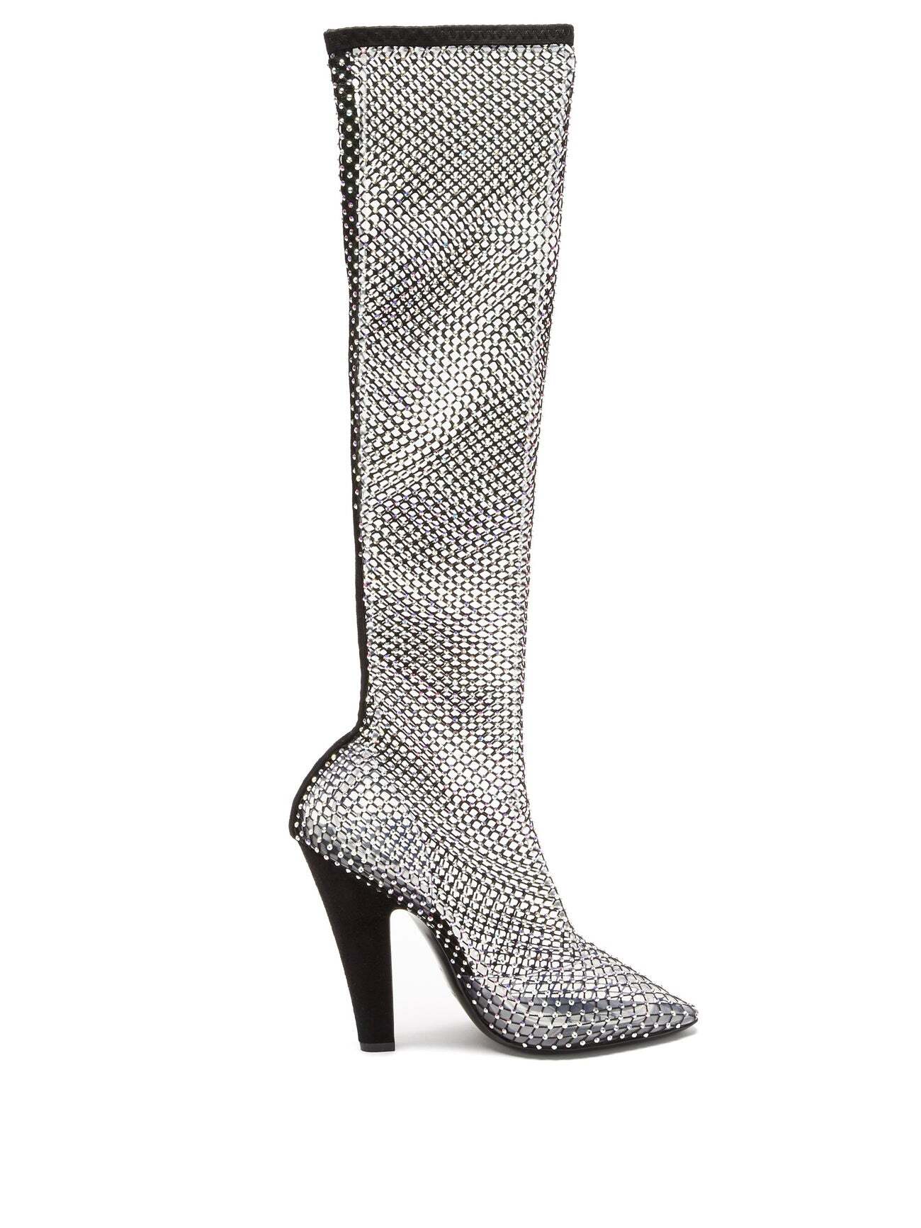 Saint Laurent - Crystal-embellished Mesh Boots - Womens - Black