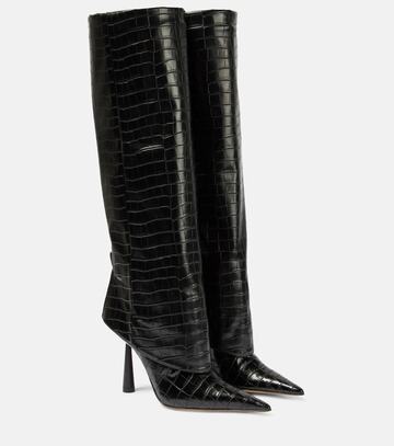 gia borghini rosie 31 croc-effect knee-high boots in black