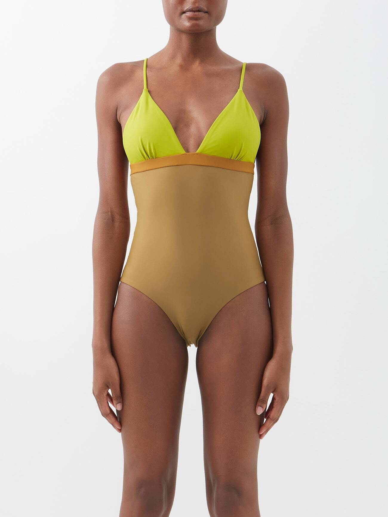 Casa Raki - Maggie Panelled Scoop-back Swimsuit - Womens - Green Multi
