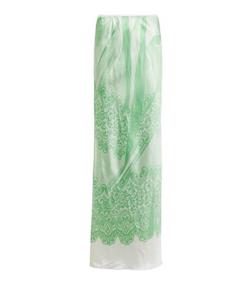 Victoria Beckham Printed satin maxi slip skirt in green