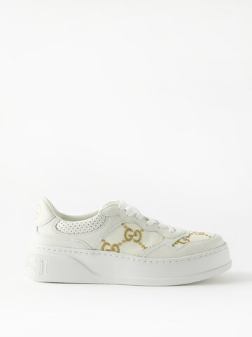 gucci - gg-embroidered leather trainers - womens - white