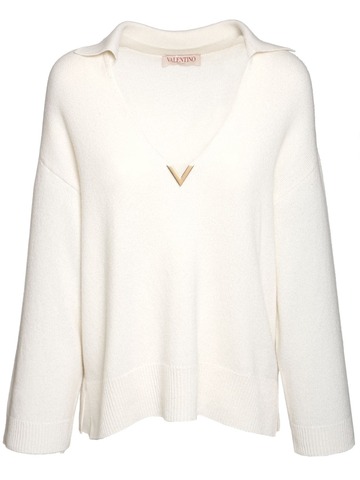 VALENTINO Cashmere Knit Boxy Sweater in ivory